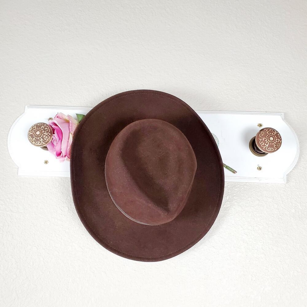 ✨ Wool Heathered Felt Pinched Crown Hat S Brown Leather Band